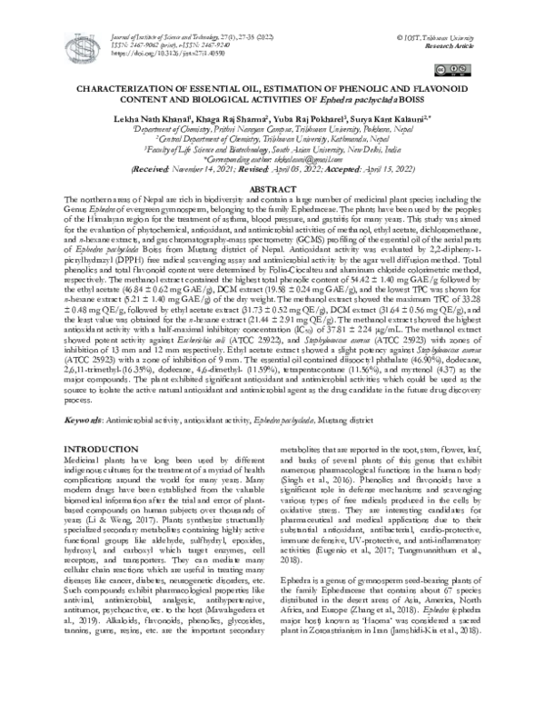 (PDF) Characterization of Essential Oil, Estimation of Phenolic and ...