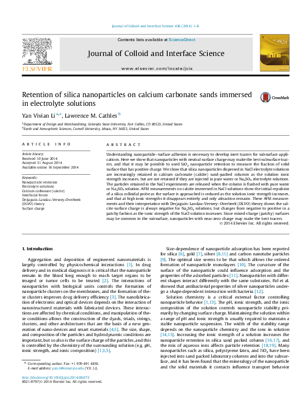 (PDF) Retention of silica nanoparticles on calcium carbonate sands ...