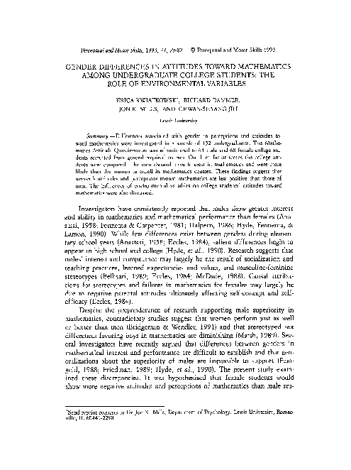(PDF) Gender Differences in Attitudes Toward Mathematics Among ...