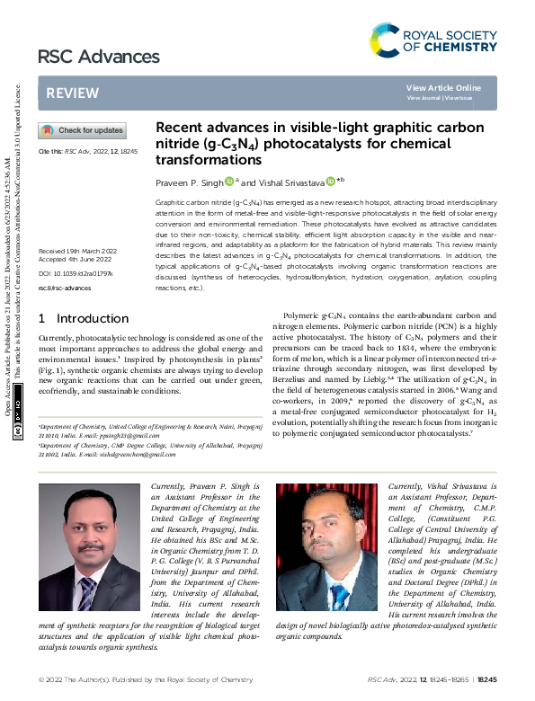 (PDF) Recent advances in visible-light graphitic carbon nitride (g-C3N4 ...