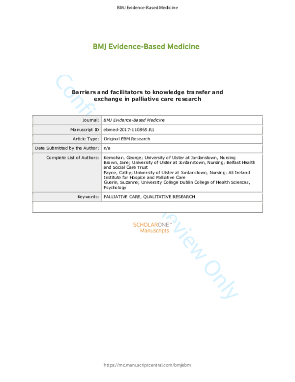 (PDF) Barriers and facilitators to knowledge transfer and exchange in ...