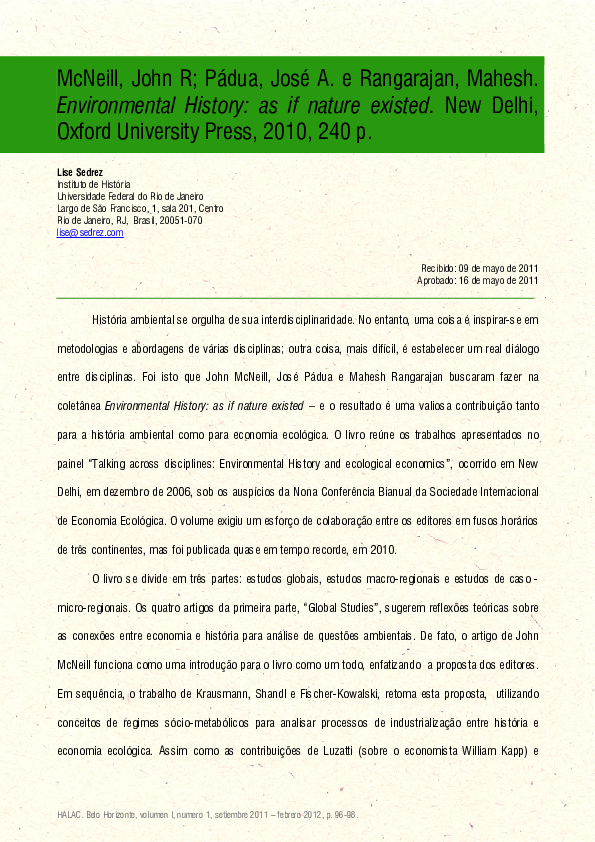 (PDF) McNeill, John R; Pádua, José A. e Rangarajan, Mahesh ...