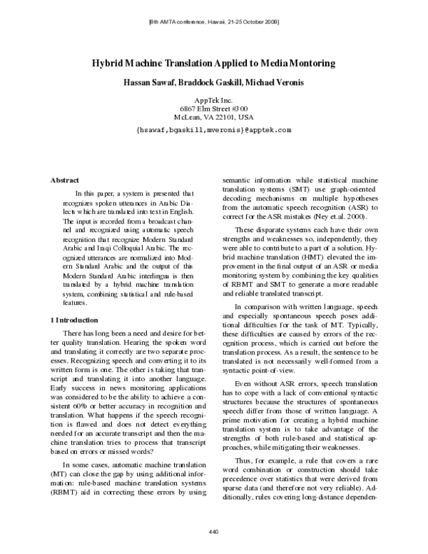 (PDF) Hybrid Machine Translation Applied to Media Montoring