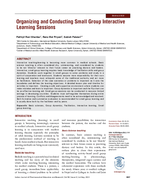 (PDF) Organizing and Conducting Small Group Interactive Learning Sessions