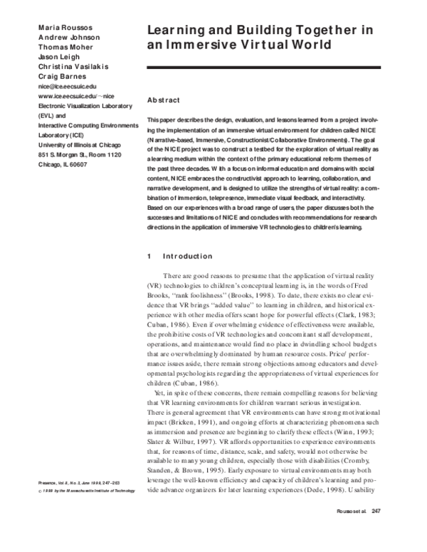 (PDF) Learning and Building Together in an Immersive Virtual World