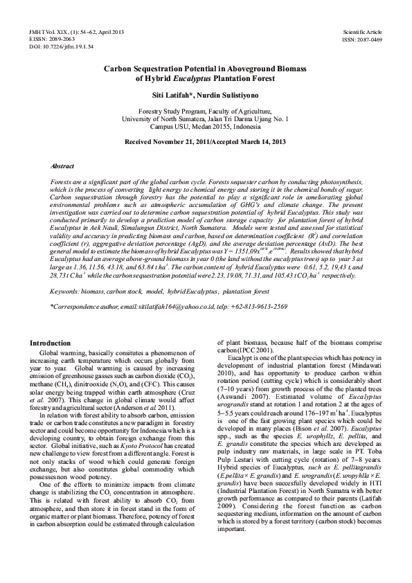 (PDF) Carbon Sequestration Potential in Aboveground Biomass of Hybrid ...