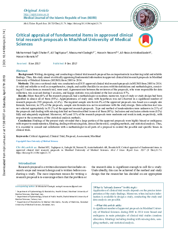 (PDF) Critical appraisal of fundamental items in approved clinical ...