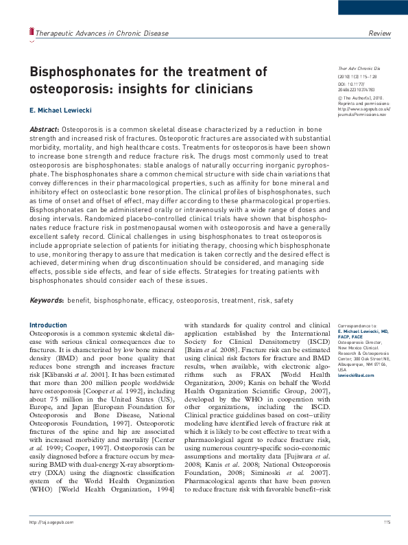 (PDF) Bisphosphonates for the treatment of osteoporosis: insights for ...