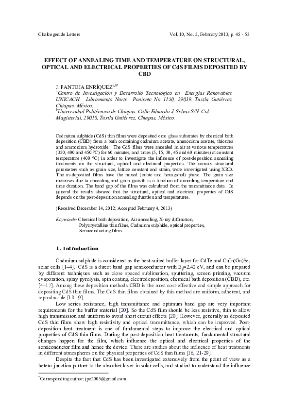 (PDF) EFFECT OF ANNEALING TIME AND TEMPERATURE ON STRUCTURAL, OPTICAL ...
