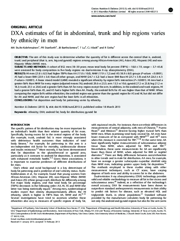 (PDF) DXA estimates of fat in abdominal, trunk and hip regions varies ...