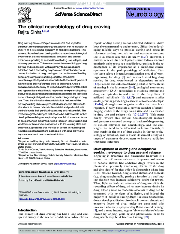 (PDF) The clinical neurobiology of drug craving