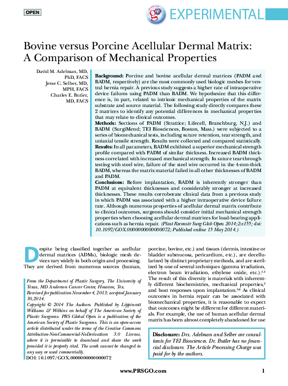 (PDF) Bovine versus Porcine Acellular Dermal Matrix: A Comparison of ...
