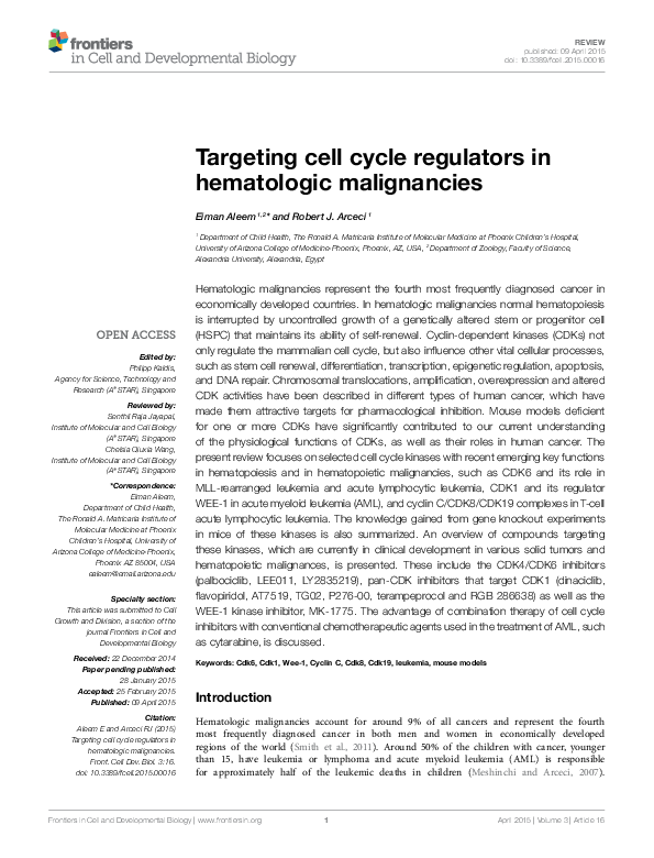 (PDF) Targeting cell cycle regulators in hematologic malignancies
