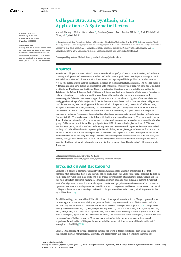 (PDF) Collagen Structure, Synthesis, and Its Applications: A Systematic ...