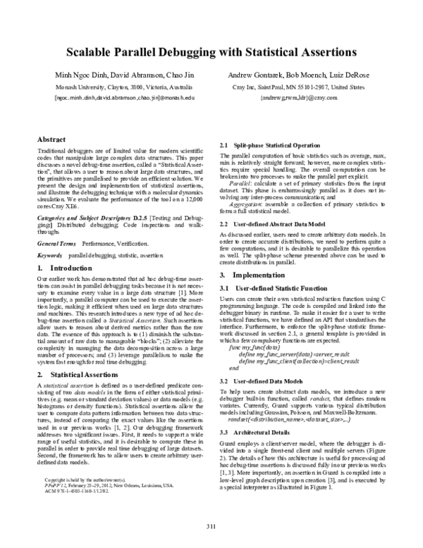 (PDF) Scalable parallel debugging with statistical assertions | Tâm ...
