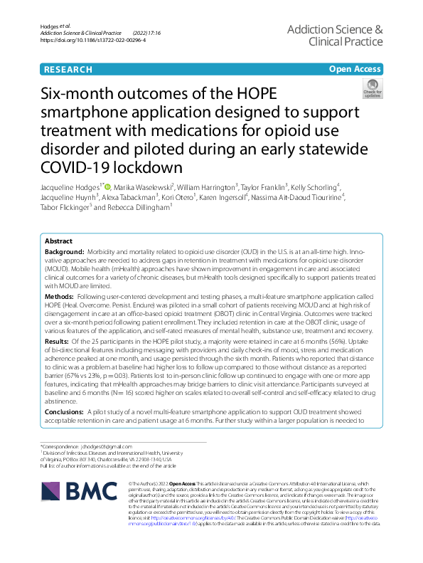 (PDF) Six-month outcomes of the HOPE smartphone application designed to ...