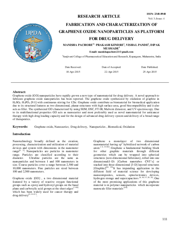(PDF) Fabrication and Characterization of Graphene Oxide Nanoparticles ...
