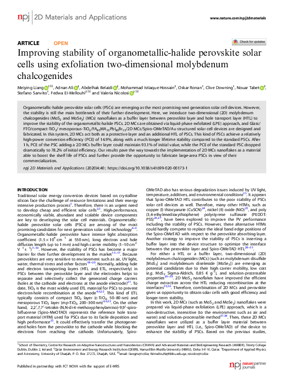 (PDF) Improving stability of organometallic-halide perovskite solar ...