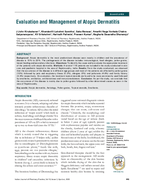 (PDF) Evaluation and Management of Atopic Dermatitis