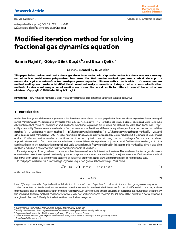 (PDF) Modified iteration method for solving fractional gas dynamics ...