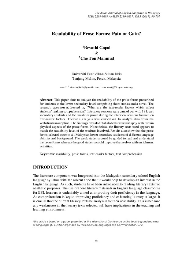 (PDF) Readability of Prose Forms: Pain or Gain?