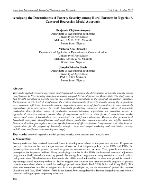 (PDF) Analysing the Determinants of Poverty Severity among Rural ...