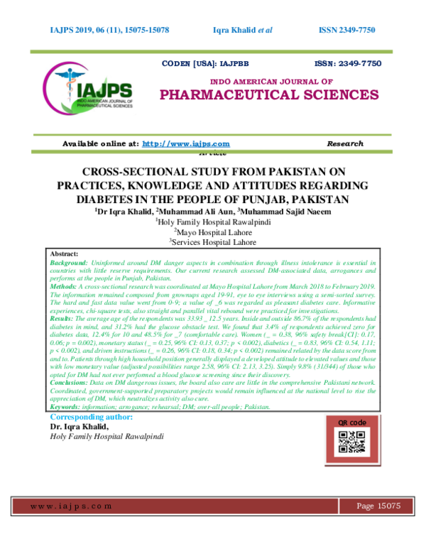 (PDF) Cross-Sectional Study from Pakistan on Practices, Knowledge and ...