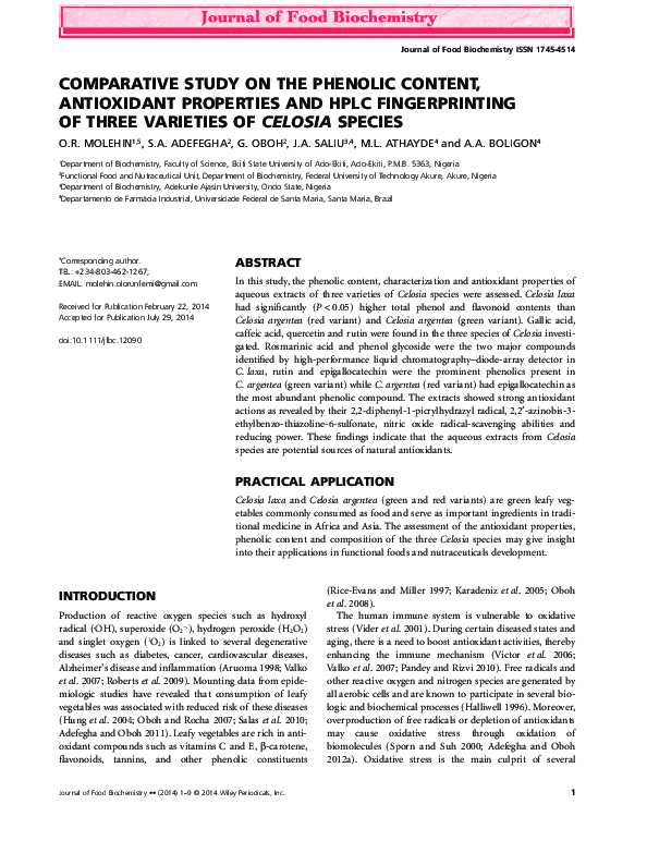 (PDF) Comparative Study on the Phenolic Content, Antioxidant Properties ...