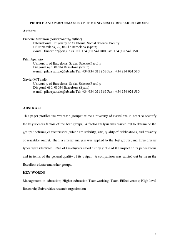 (PDF) Profile and performance of the university research groups