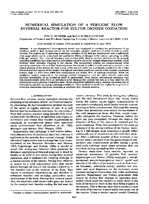 (PDF) Numerical simulation of a periodic flow reversal reactor for ...