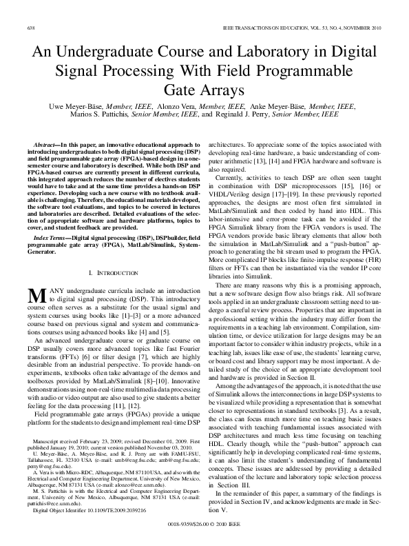 (PDF) An Undergraduate Course and Laboratory in Digital Signal