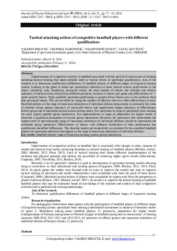 (PDF) Tactical attacking actions of competitive handball players with ...