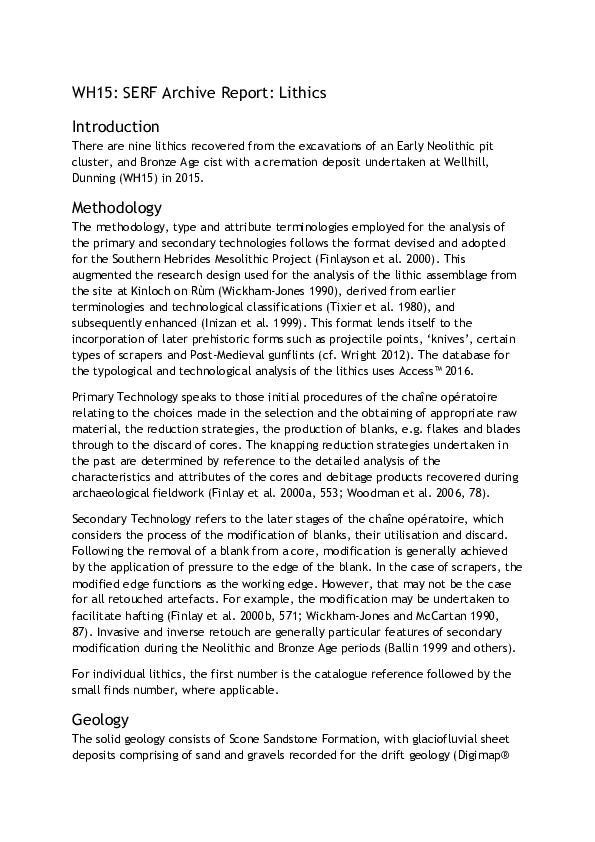 (PDF) SERF Archive Report: Lithics from WH15