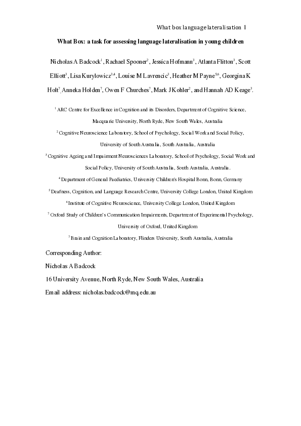 (PDF) What Box: A task for assessing language lateralization in young ...