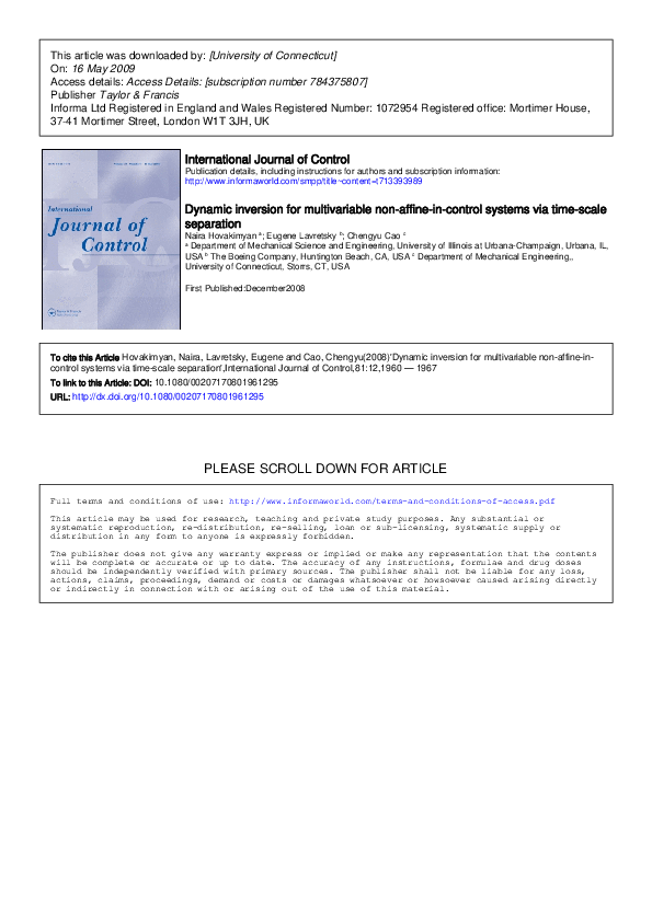 (PDF) Dynamic inversion for multivariable non-affine-in-control systems ...