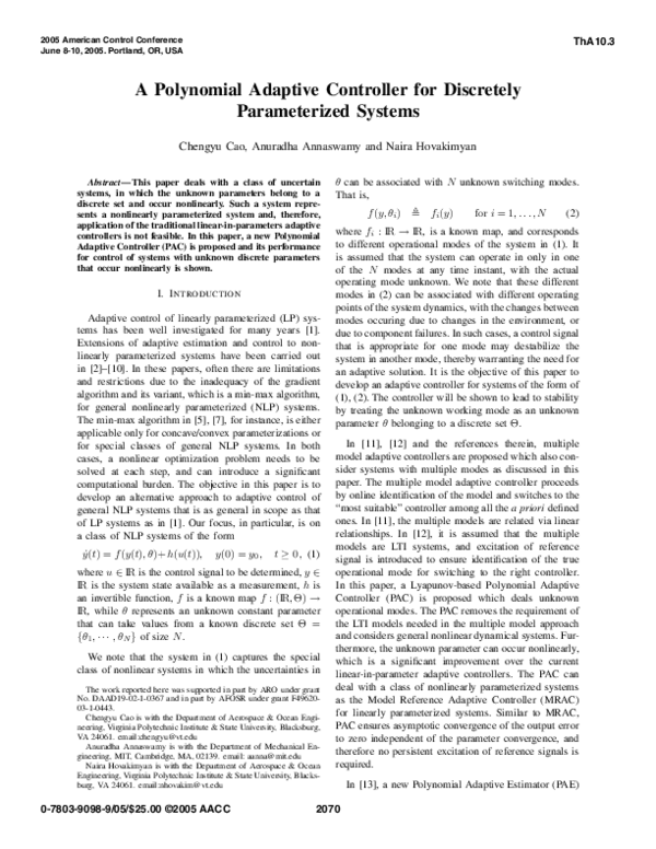 (PDF) A polynomial adaptive controller for discretely parameterized systems