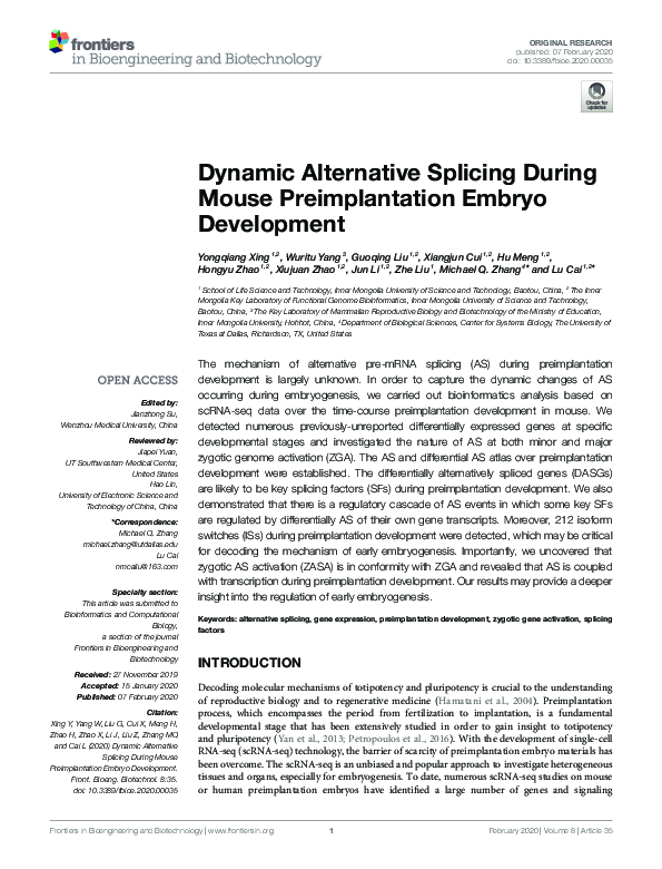 (PDF) Dynamic Alternative Splicing During Mouse Preimplantation Embryo ...