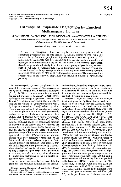 (PDF) Pathways of Propionate Degradation by Enriched Methanogenic Cultures