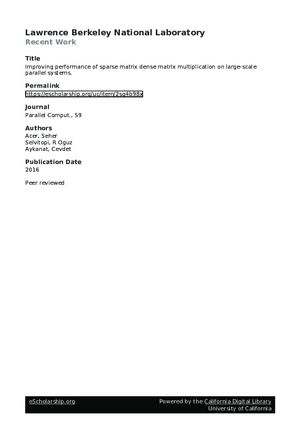 (PDF) Improving performance of sparse matrix dense matrix ...