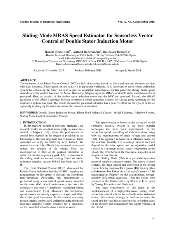 (PDF) Sliding-mode MRAS Speed Estimator for Sensorless Vector Control ...