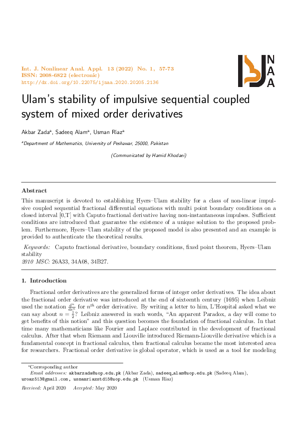 (PDF) Ulam’s stability of impulsive sequential coupled system of mixed ...