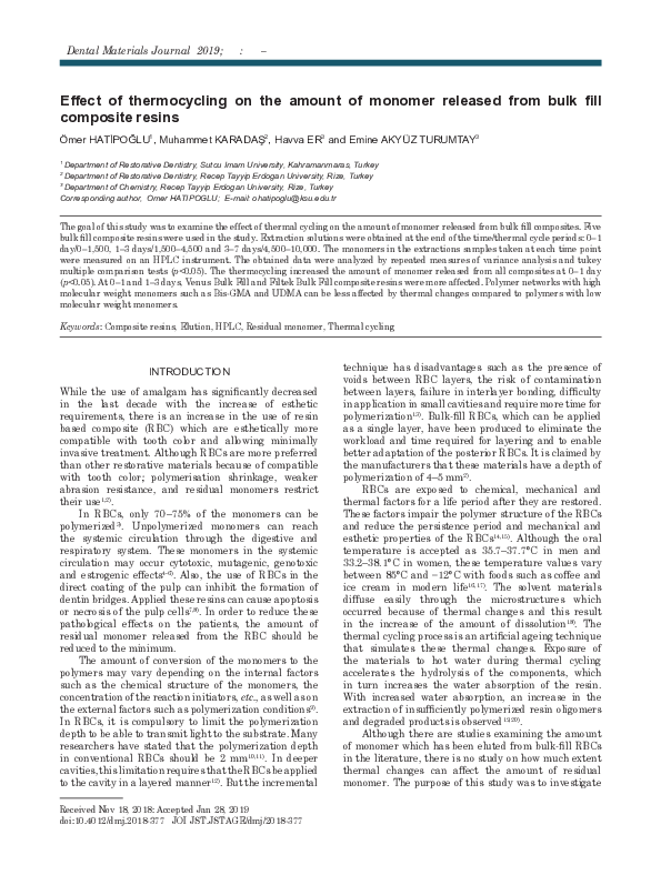 (PDF) Elution of monomer from different bulk fill dental composite