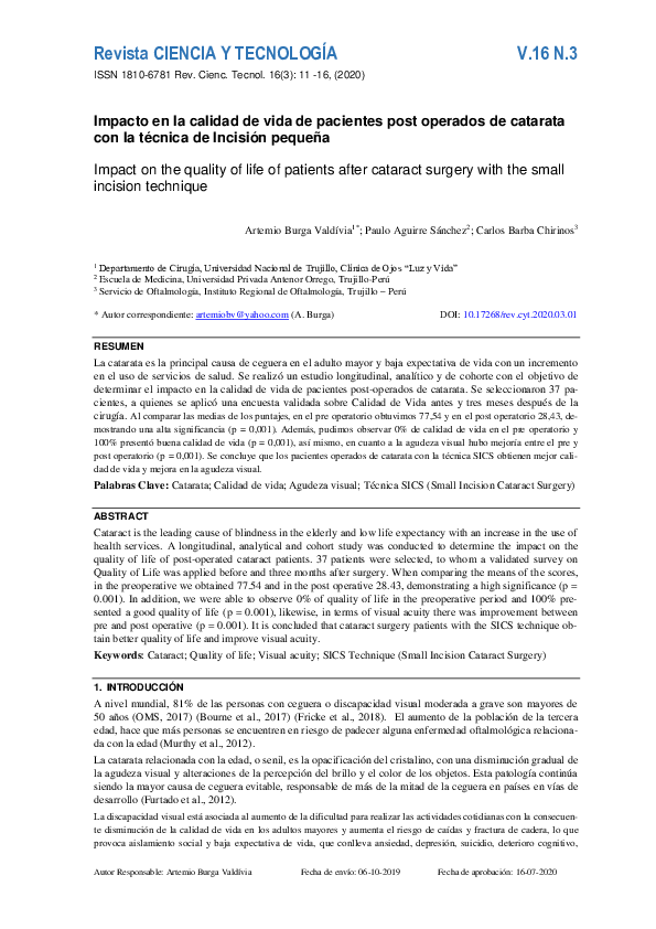 (PDF) Impact on the quality of life of patients after cataract surgery ...