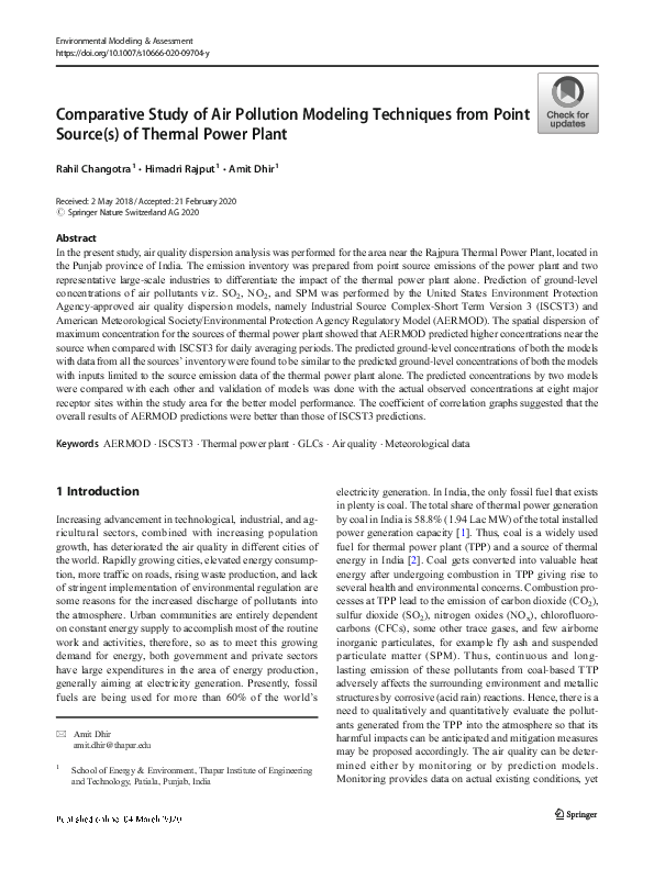 (PDF) Comparative Study of Air Pollution Modeling Techniques from Point ...