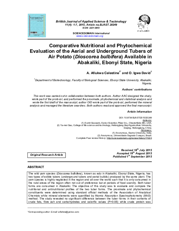 (PDF) Comparative Nutritional and Phytochemical Evaluation of the ...