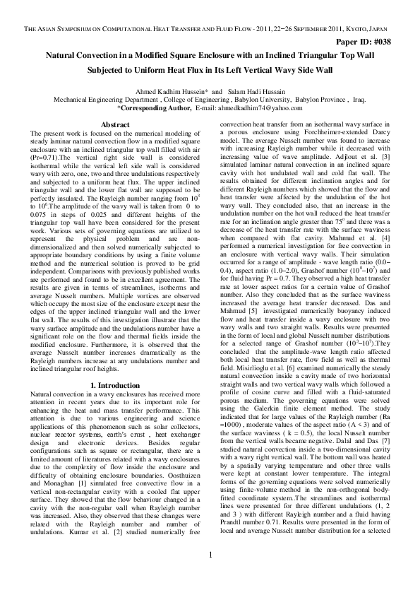 (PDF) Natural Convection in a Modified Square Enclosure with an ...