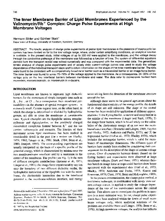 (PDF) The inner membrane barrier of lipid membranes experienced by the ...