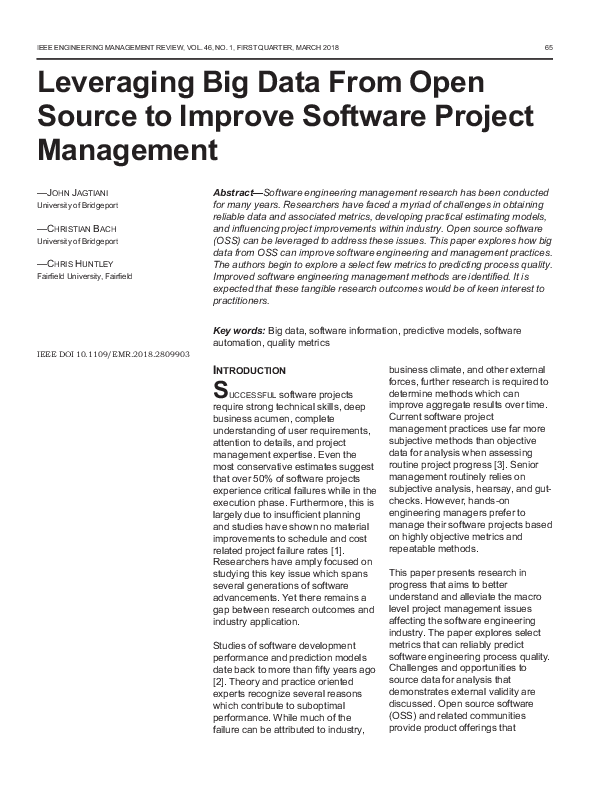 (PDF) Leveraging Big Data From Open Source to Improve Software Project ...
