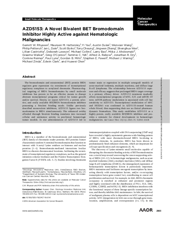 (PDF) AZD5153: a novel bivalent BET bromodomain inhibitor highly active ...