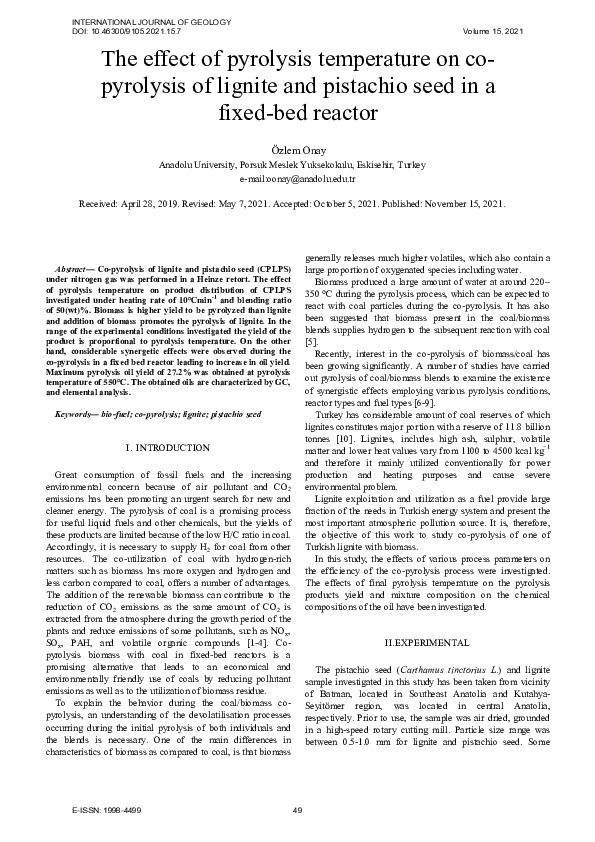 (PDF) The Effect of Pyrolysis Temperature on Copyrolysis of Lignite and ...